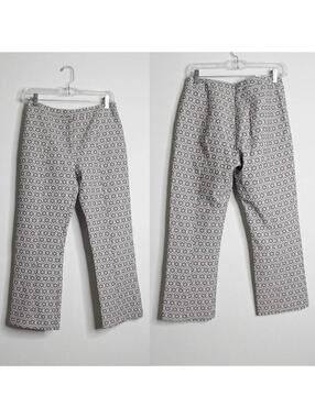 Topshop Cream Gray Burgundy Pink Patterned High Rise Crop Pant - 6